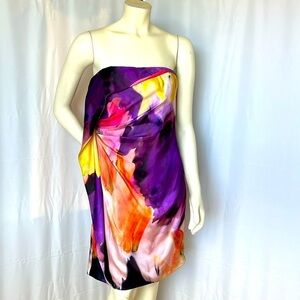 Pamela Roland Strapless Watercolor Dress